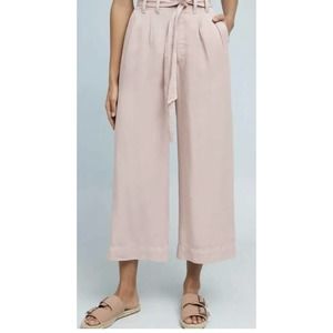 Anthropologie Pants BLYTHE WIDE LEG 8 Paper Bag Tie Waist Pockets Pink Crop Rose